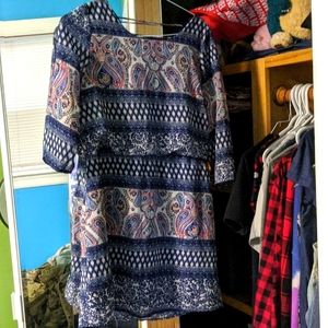 Blue Pattern Dress Size Large with a opening back